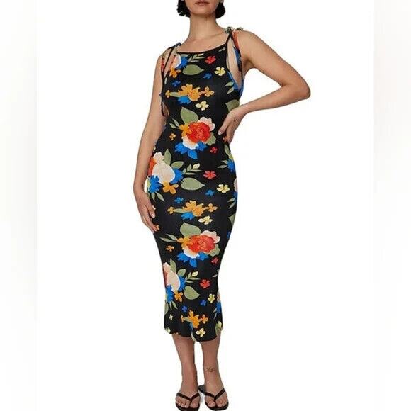 Danielle Bernstein We Wore What Size Small Black Floral Tropicana Midi Dress - Picture 1 of 12
